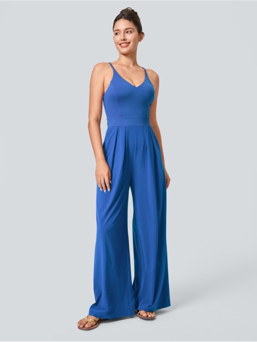 HALARA V-Neck Wide-Leg Jumpsuit in Cobalt Blue